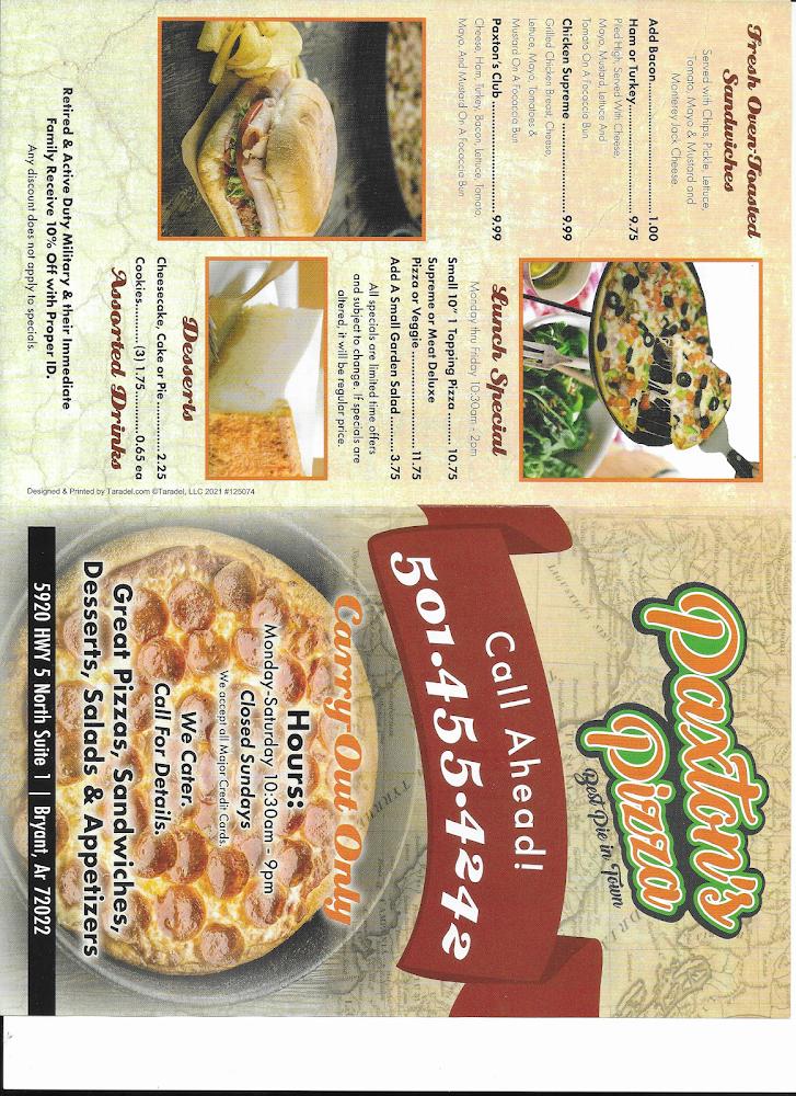 Paxton's Pizza Menu image 2